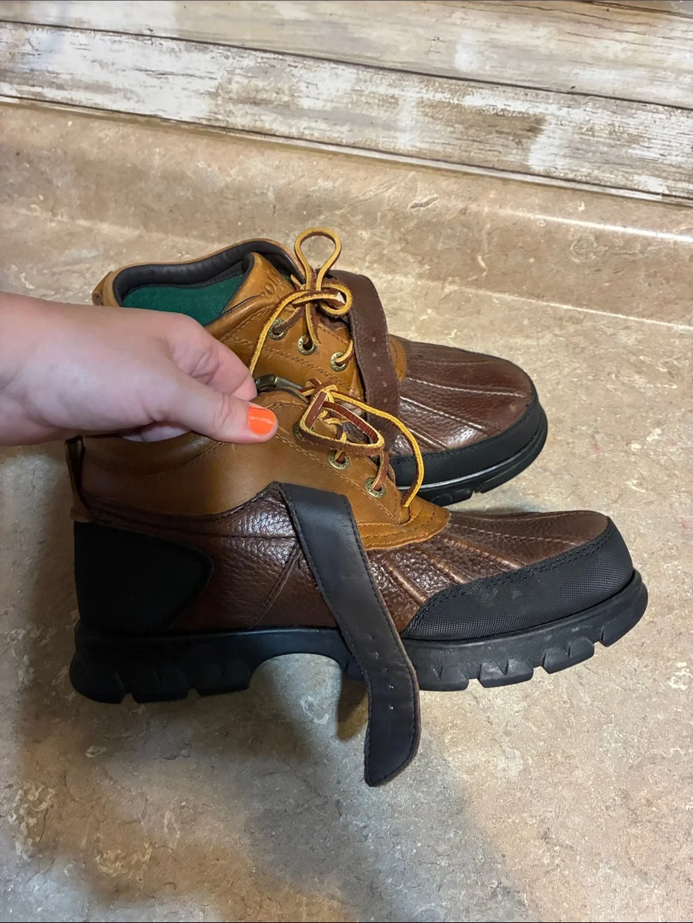 Polo by Ralph Lauren Dover 3 8D 8 D Brown & Tan Leather Duck Boots Hiking Boots
